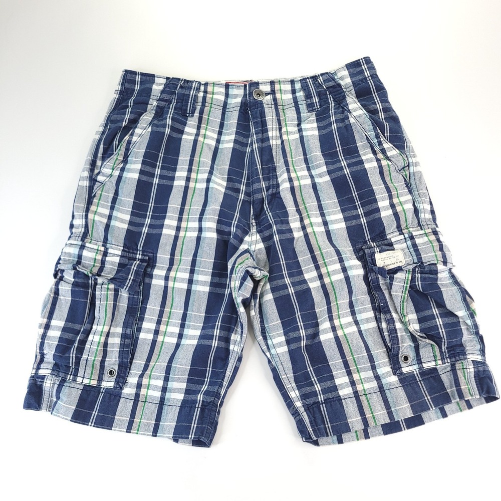 Levis Cargo Shorts Mens 30 x 10 Blue White Gray Check Canvas Work Hiking Camping